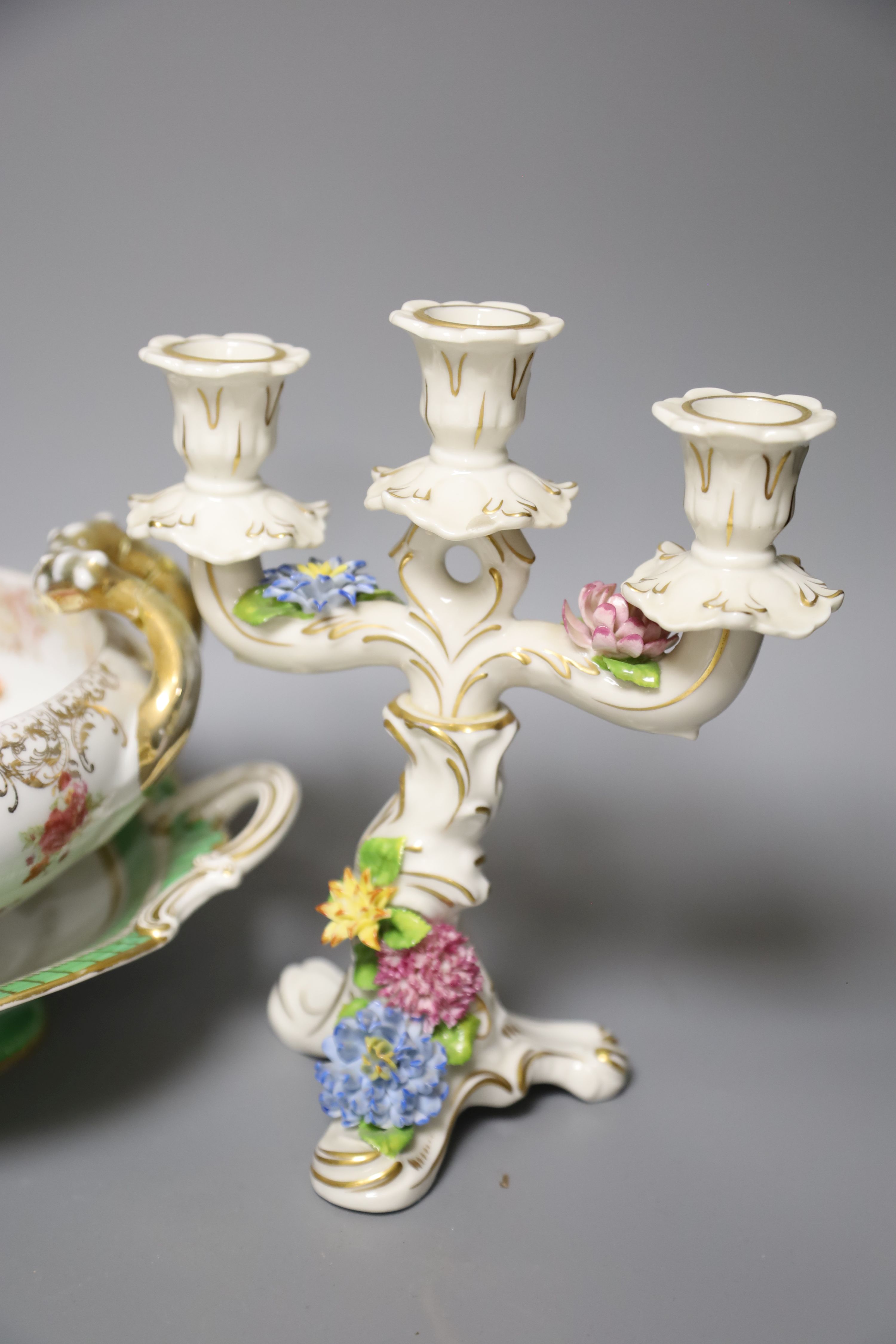 A group of Dresden and flower painted porcelain